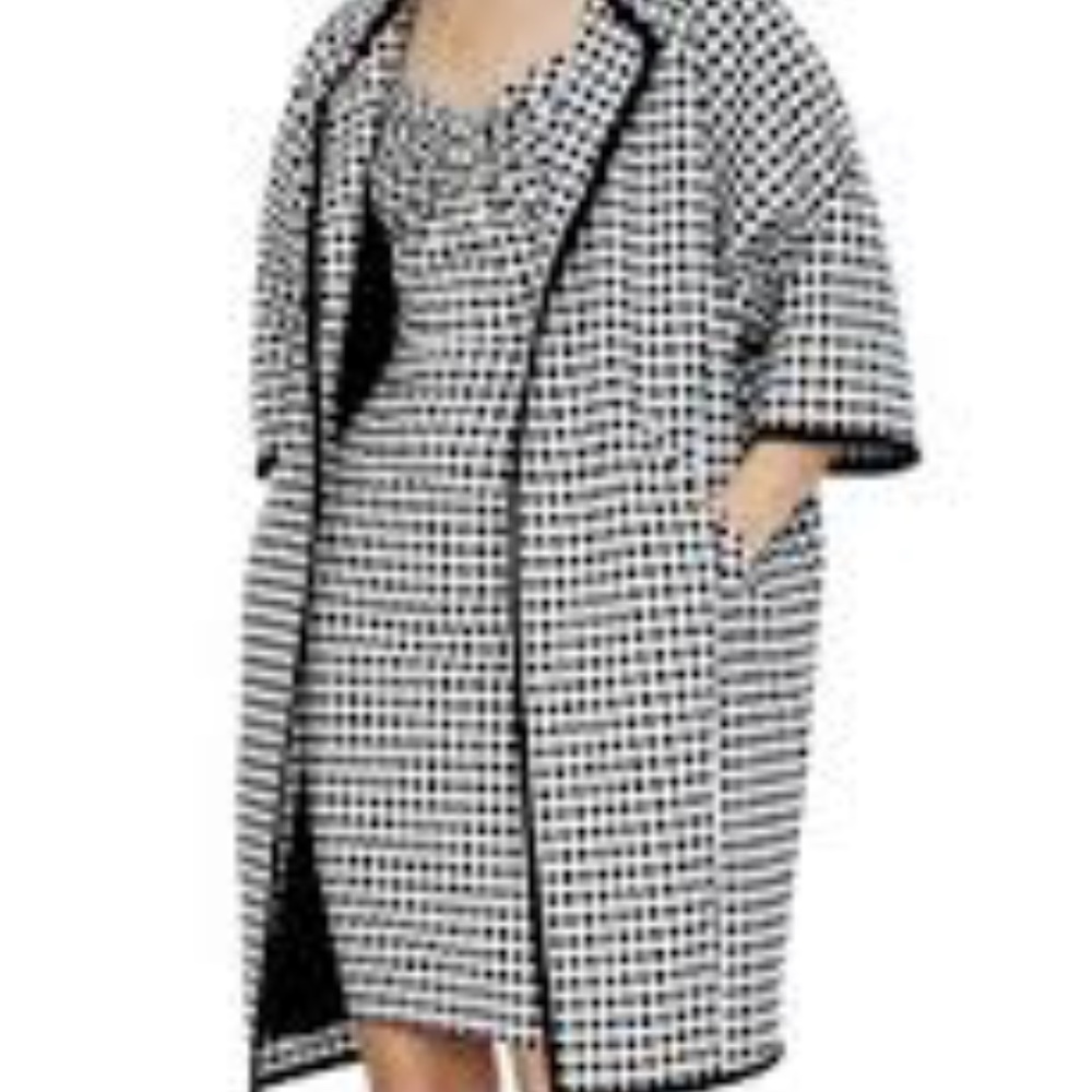 Polished Gingham Check Jacquard Overcoat and Sweetheart neck sheath dress